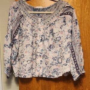 Lucky Brand Blue and Pink Floral Blouse